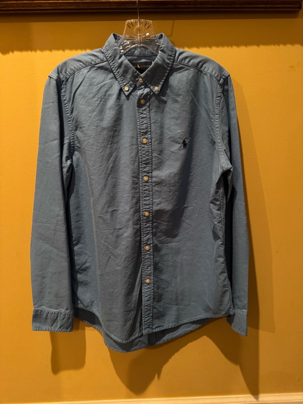 Ralph Lauren Boys Cornflower Blue Button Down With Navy Logo, Size XL (18-20)